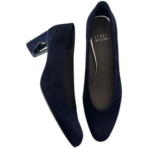 Vintage Stuart Weitzman Navy Blue Suede Leather Almond Toe block heels size 5